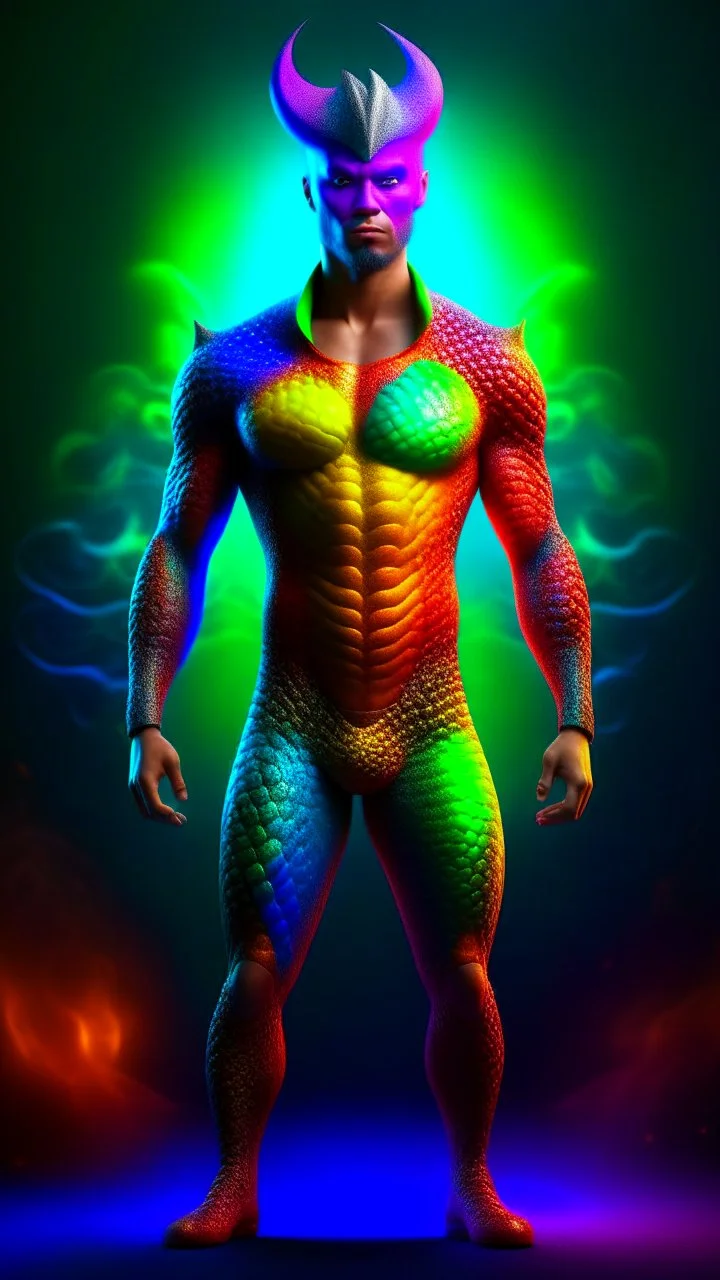 Full body Full body ultra realistic image of superhero man with stylized dragon mask over his eyes and forehead cosmic energy, colorful, painting burst, beautiful symmetrical face, nonchalant kind look, realistic round eyes, tone mapped, intricate, elegant, highly detailed, digital painting, artstation, concept art, smooth, sharp focus, illustration, dreamy magical atmosphere, full body