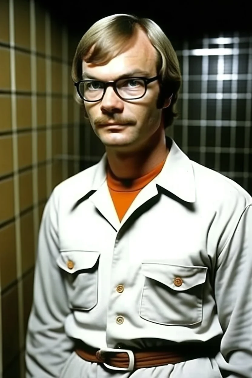 Jeffrey Dahmer with prison uniform in jail unhappy