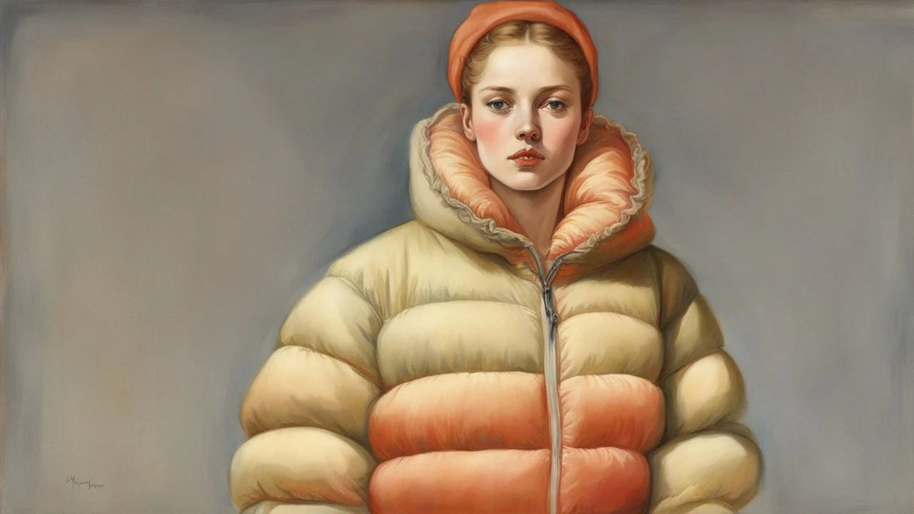 hot woman in puffer jacket by pontormo