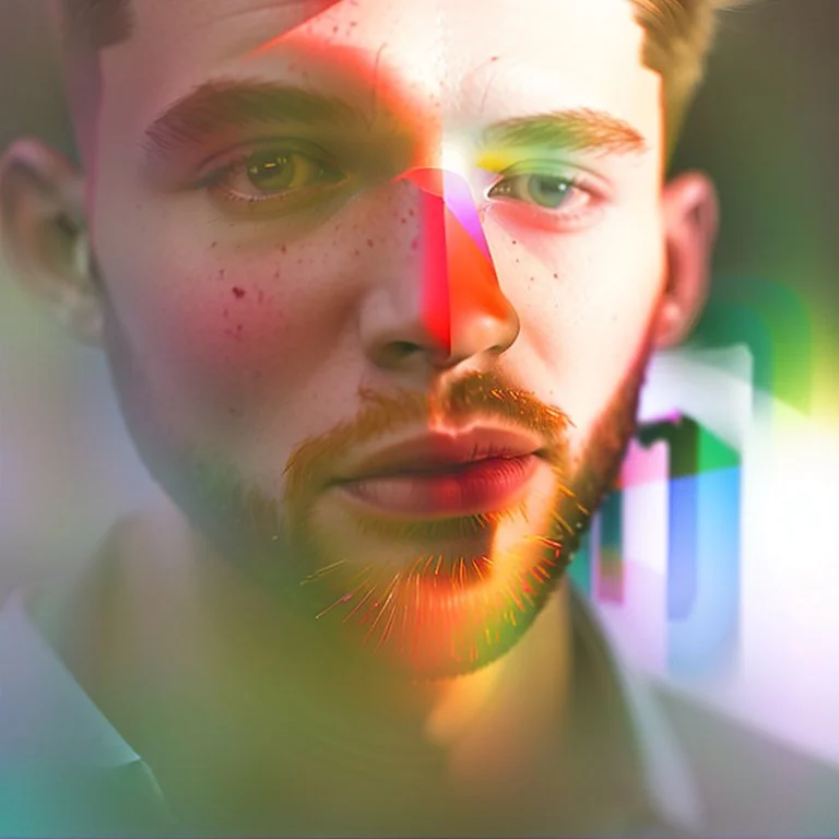 double exposure photography of man and the spectacular colourful nature, clean sharp focus, on white background