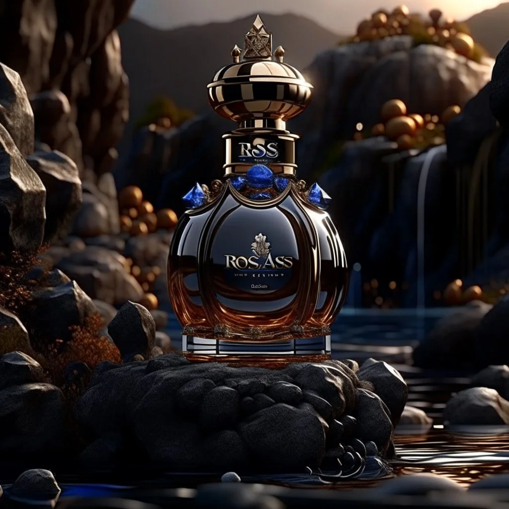 social media ad post for boss brand royal perfume .steam in the background. dramatic on rock cinematic croissant .cinematic,8k high cualitcy