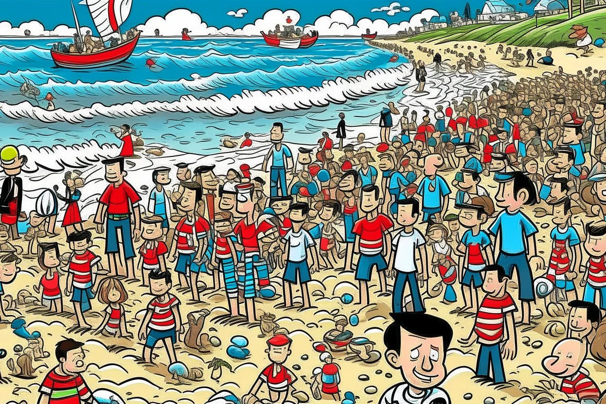 where's Wally but with elon musk big image beach