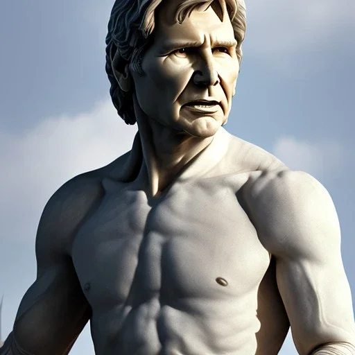 white greek marble stature of harrison ford, full body, photo realistic, hight definition, 8k