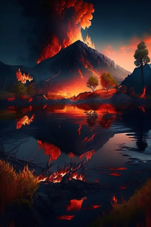 Beautiful nature landscape with fire