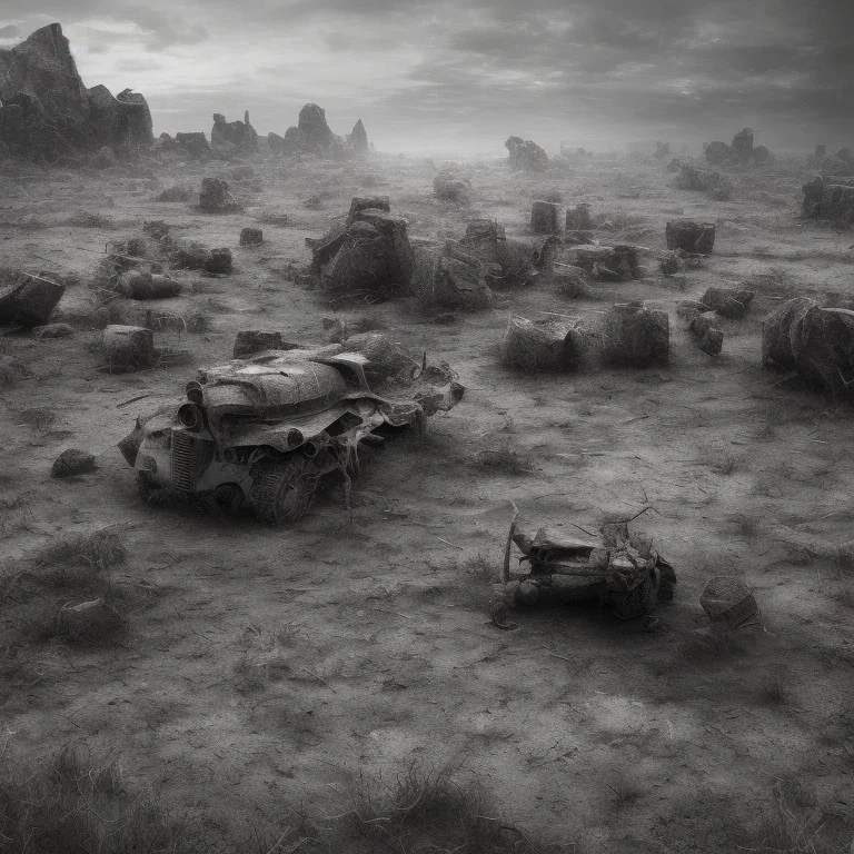 desolate deserted landscape with desaturated look and a bluish hue