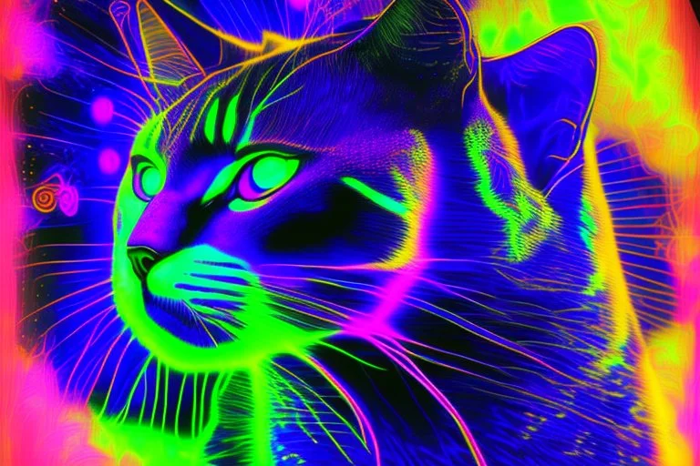 Black light art, neon cat