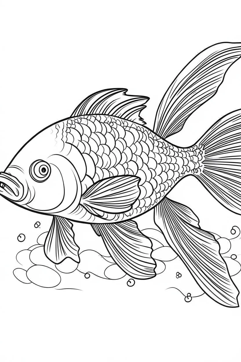 outline art for Fish coloring pages with sitch, white background, Sketch style, full body, only use outline, dementia patients style, clean line art, white background, no shadows and clear and well outlined.