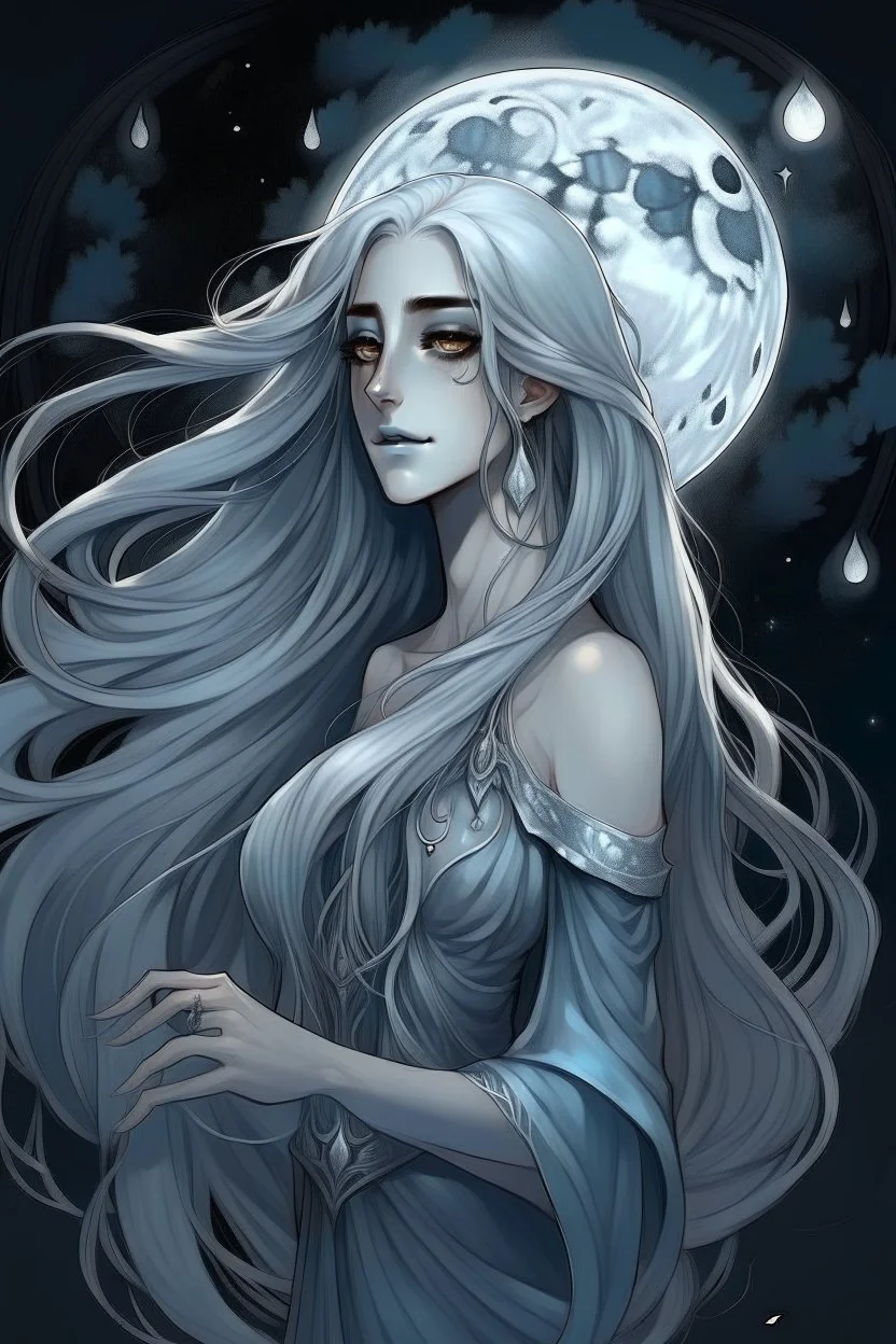 **Background:** Luna Silverwood is a reclusive artist who specializes in creating intricate and enigmatic drawings under the moonlight. Her work is known for its haunting beauty and its ability to convey the ineffable. **Appearance:** Luna has pale, ethereal features with long silver hair that seems to shimmer in the moonlight. She dresses in flowing, dark-colored clothing that accentuates her mysterious aura.