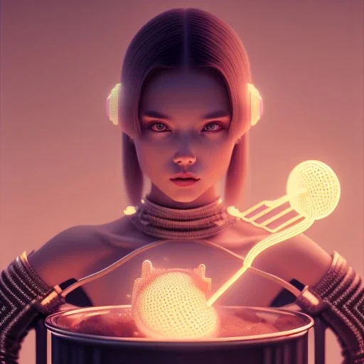 ultra realistic, cute woman is cooking at home, intricate details, ultra highly detailed, shiny, smooth, studio quality, octane render, Surrealism, Triadic colour scheme,glow-stick, ambient lighting,nightclub lighting, polaroid, 100mm, --ar 1:1 --v4