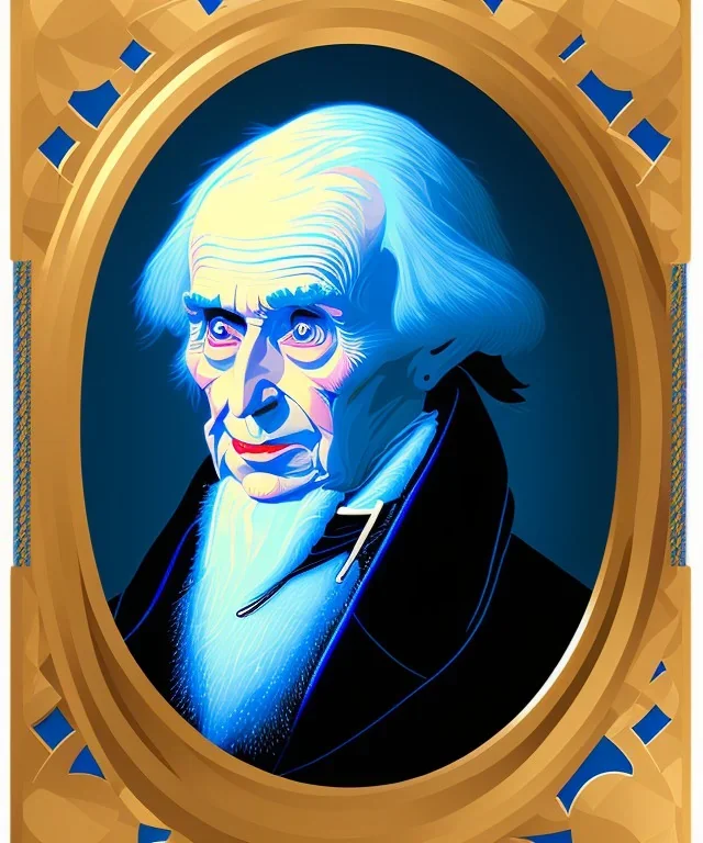 A portrait of Ebeneezer Scrooge ,white and blue