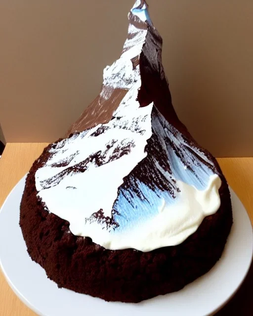 Matterhorn model made of chocolate cake and cream