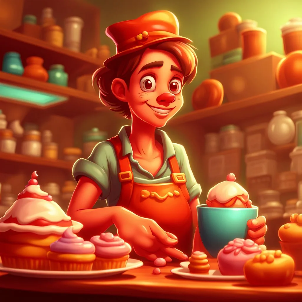 a cartoon character thirty years old confectioner , an ultrafine detailed painting by senior character artist, featured on polycount, sots art, artstation hd, 2d game art, behance hd