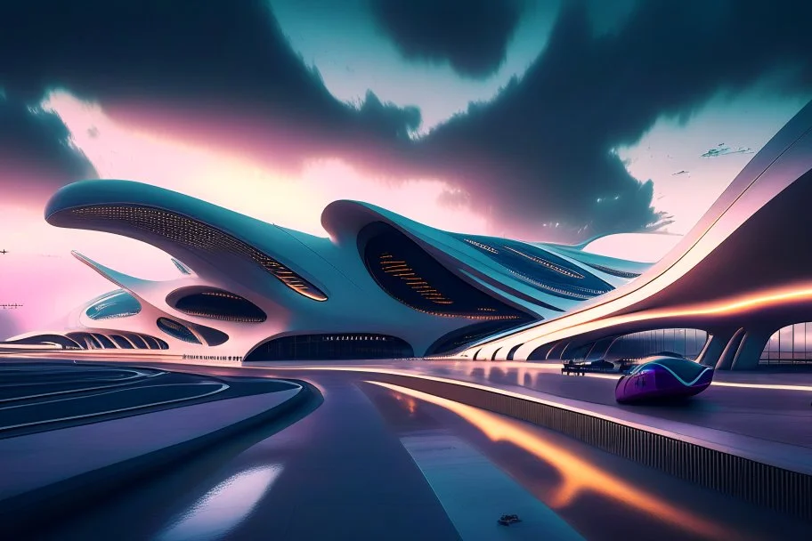 Airport Zaha Hadid digital art 8k