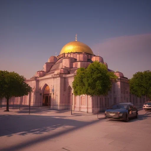 Sultanahmet, spring, sunset, blue and sky, realistic, unreal engine 5, octane render, cinema4d