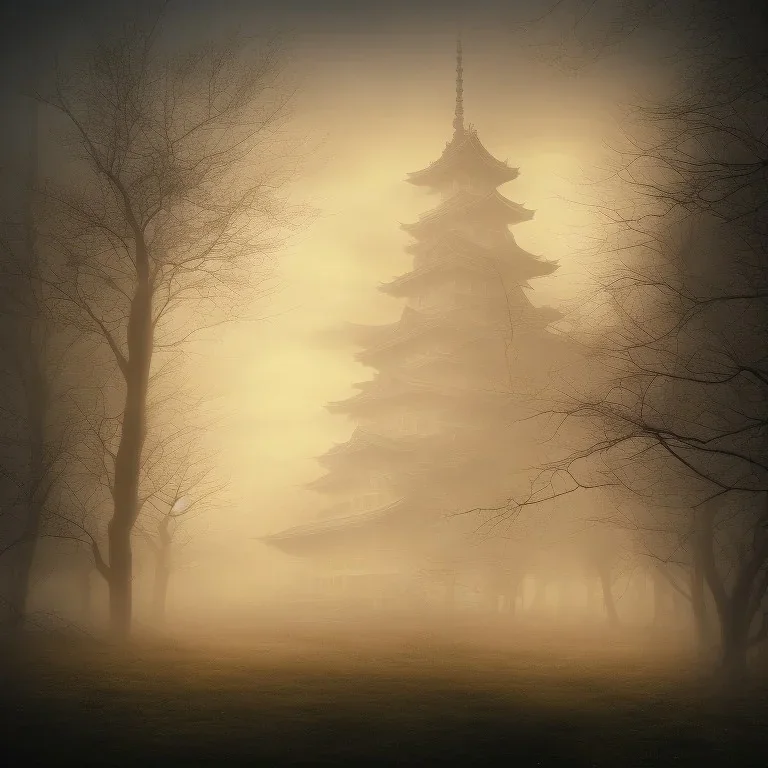 misty foggy area with a spirit inside in a bright japanese city at night