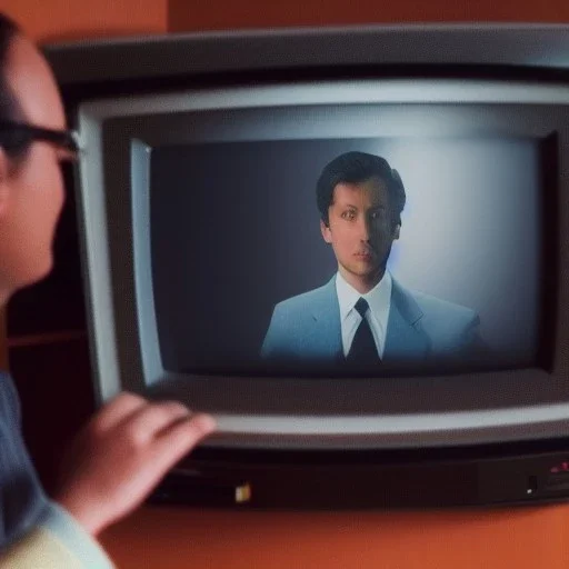 a man on a CRT television screen