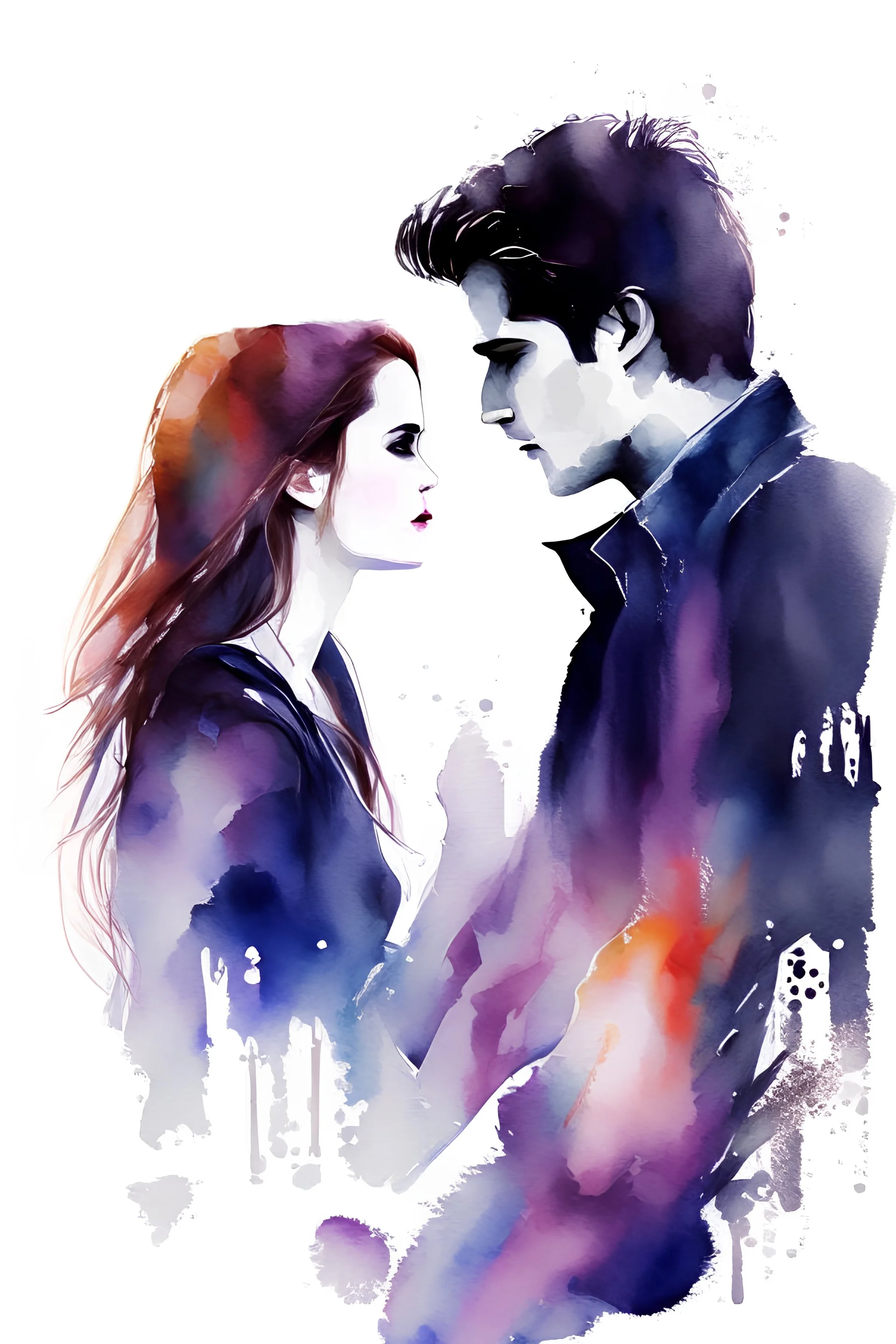 watercolor twilight movie Bella and Edward clipart white background