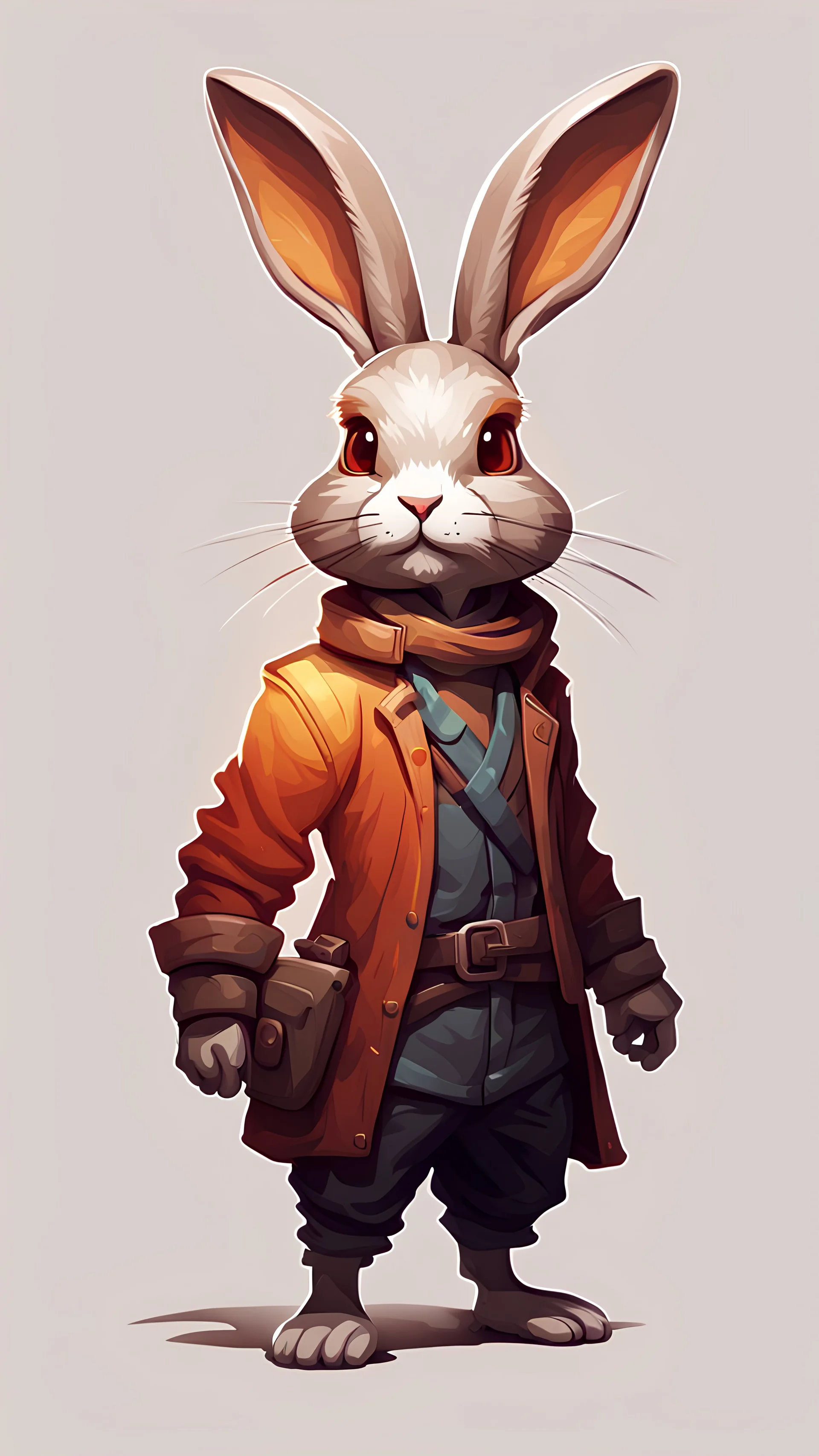 rabbit stylized, game, warm colors, humanoid, no background