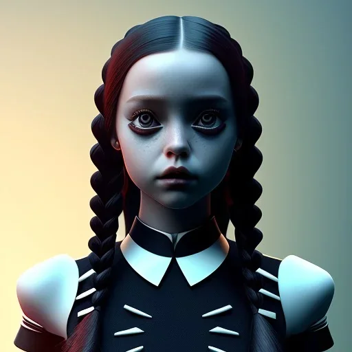 Jenna ortega as Wednesday addams, addams family costume, hyper detail, octane render, unreal engine 5, photorealistic, 8k resulation