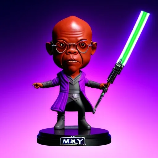 Bald mace windu Samuel Jackson purple bobblehead with boots, pommel, pose