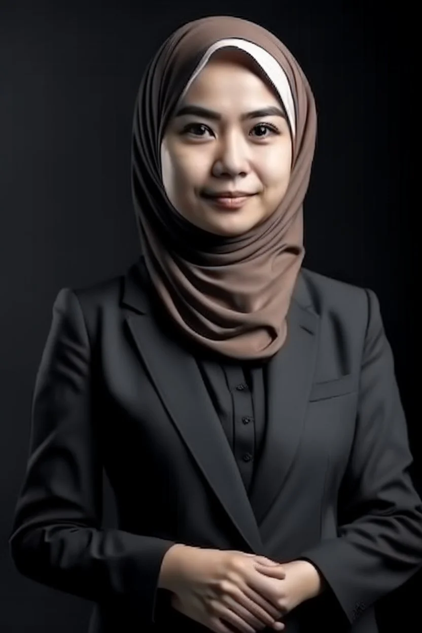 a muslim woman, fair skin, Malay race, standing posture, young executive