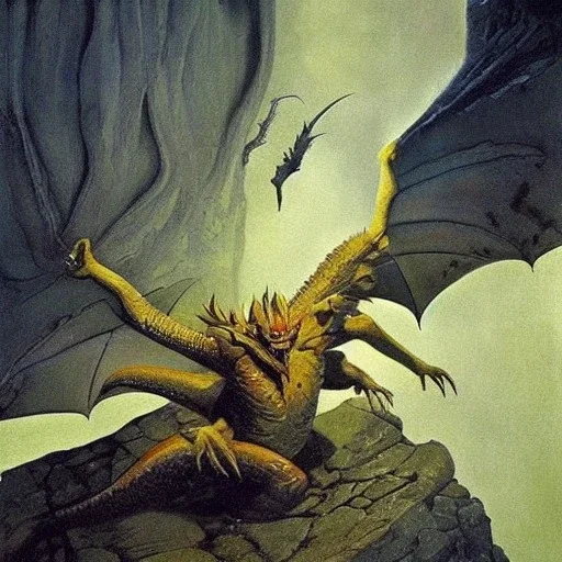 Demons, Dragon flying, Crystals, Caves, Fantasy Art, Wyeth