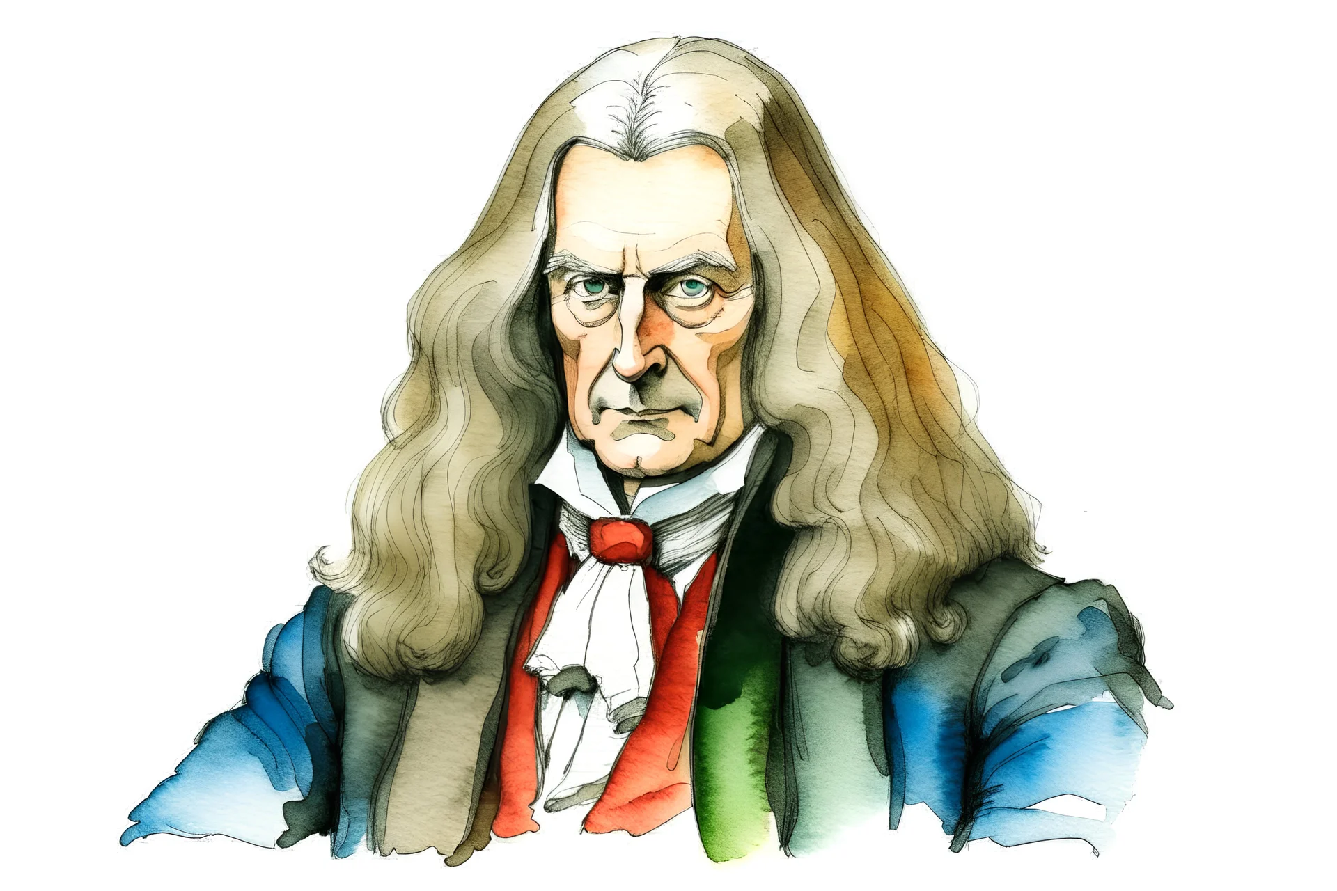 portrét Isaac Newton akvarel