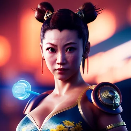 Chun-li underwater with yellow flowers for hair, closed eyes, rtx, reflection, 8k, glow, winning photography, caustics