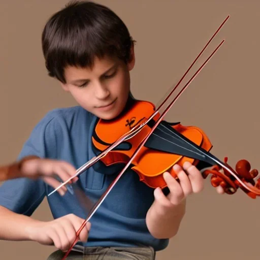 boy playing violin in space