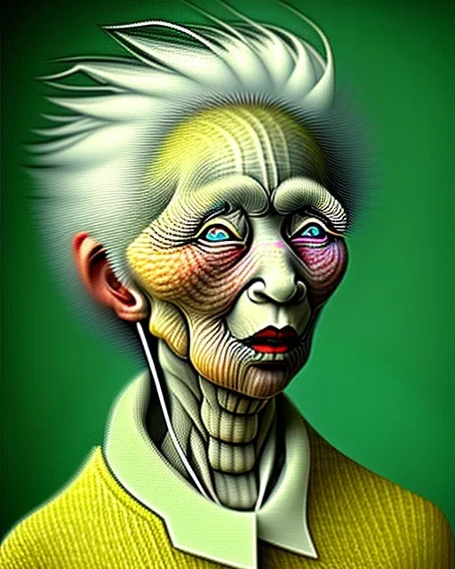 Portrait of an old woman with green eyes and white hair in the style of van gogh