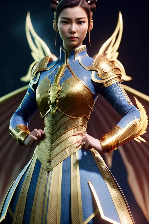 Chun-Li with short hair and dragons wings wearing only dragon scales,mythical,fantasy , magnificent, majestic, highly intricate, Realistic photography, incredibly detailed, ultra high resolution, 8k, complex 3d render, cinema 4d.