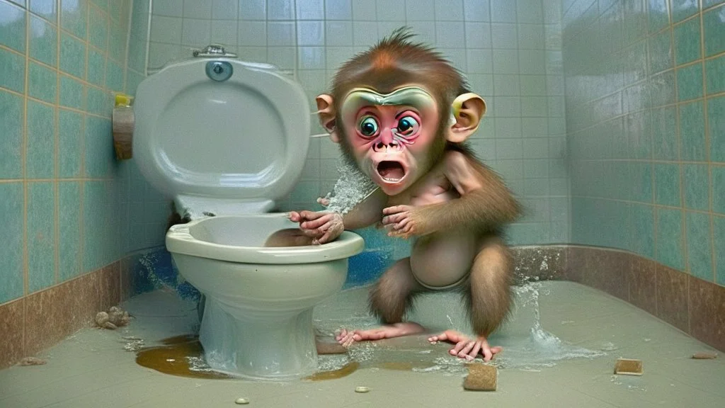 half monkey half boy flushes toilet over and over