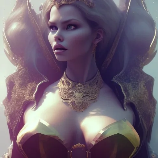 Brigitte Bardot as evil queen in black leather, leather, busty, cleavage, angry, stern look. character design by cory loftis, fenghua zhong, ryohei hase, ismail inceoglu and ruan jia. unreal engine 5, artistic lighting, highly detailed, photorealistic, fantasy.