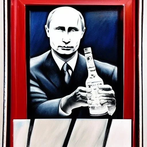 Vladimir Putin with vodka bottle painting art deco