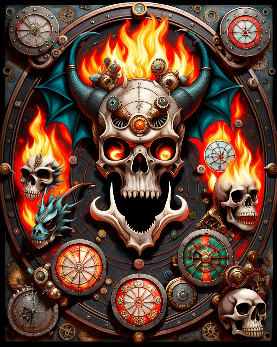 Dragons, Fire and Smog, Skull, Dartboard, Steampunk, Univerum