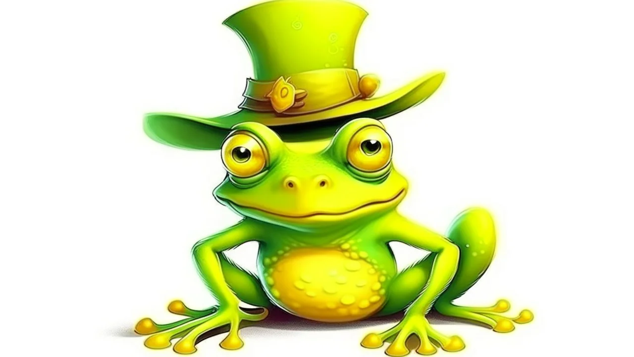 fantasy illustration a funny green frog wears a yellow hat