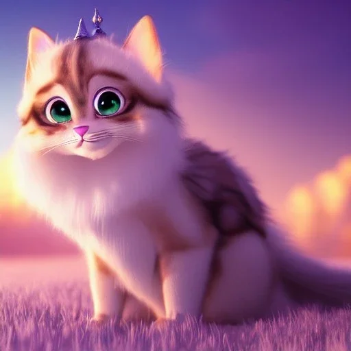 Cute beautiful princess cat girl in a fantasy world; shining eyes, magical view, extremely detailed long fur, high quality picture, beautiful full volumetric lighting, cinematic shimmering illumination, brilliant coloring, smooth, sharp focus, crispy quality, vray; Pixar, Disney, Artstation; HD, HDR, SF, CGSociety, 16k, photorealistic, unreal engine