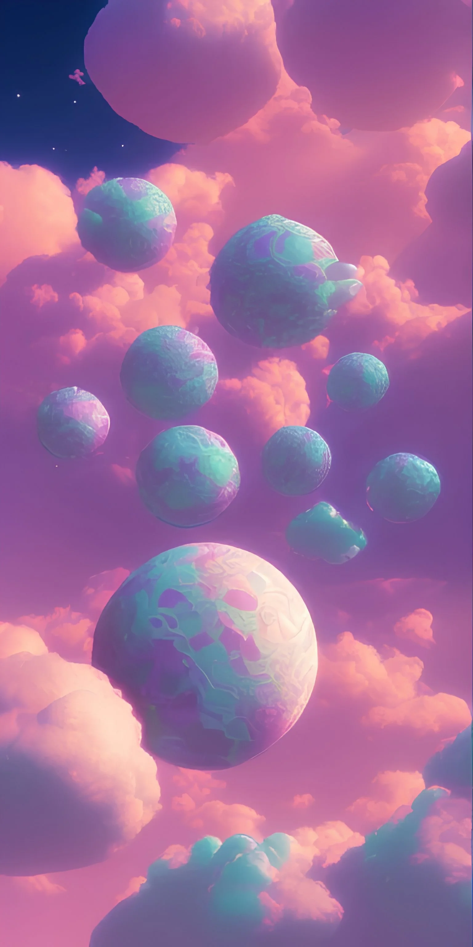 1980's aesthetic vaporwave spheres in the sky