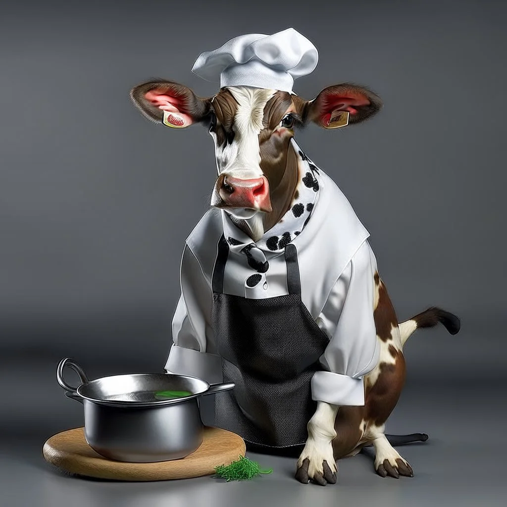 Cow in cooking clothes