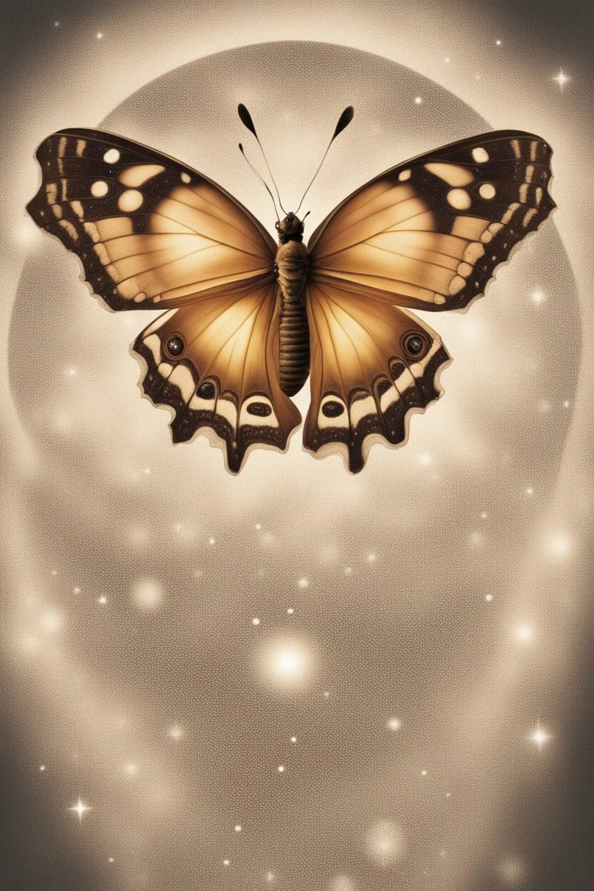 Light brown butterfly illuminated in space