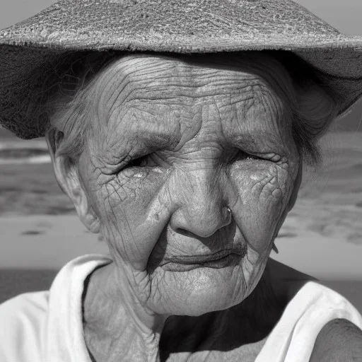 rostro de anciana en la playa