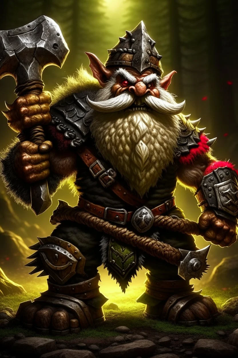 gnome warrior enraged fury berserker fantasy barbarian armored wild savage angry axes cleaver attack striking