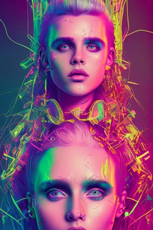 neon tones,Danish singer MØ face, surrealpop,