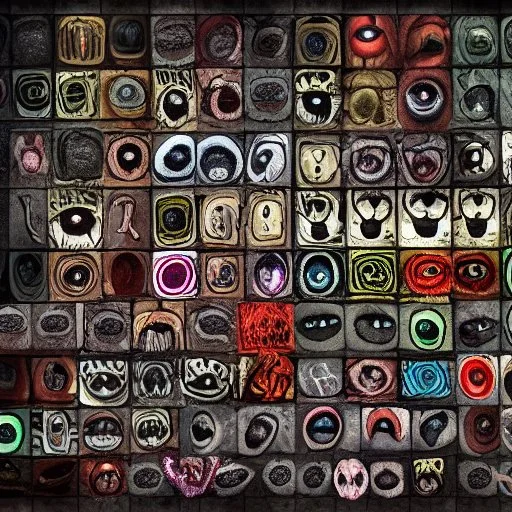 meaty door, red meat, pulsing, artistic, watercolour, many eyes, mystic, dark, grey dungeon