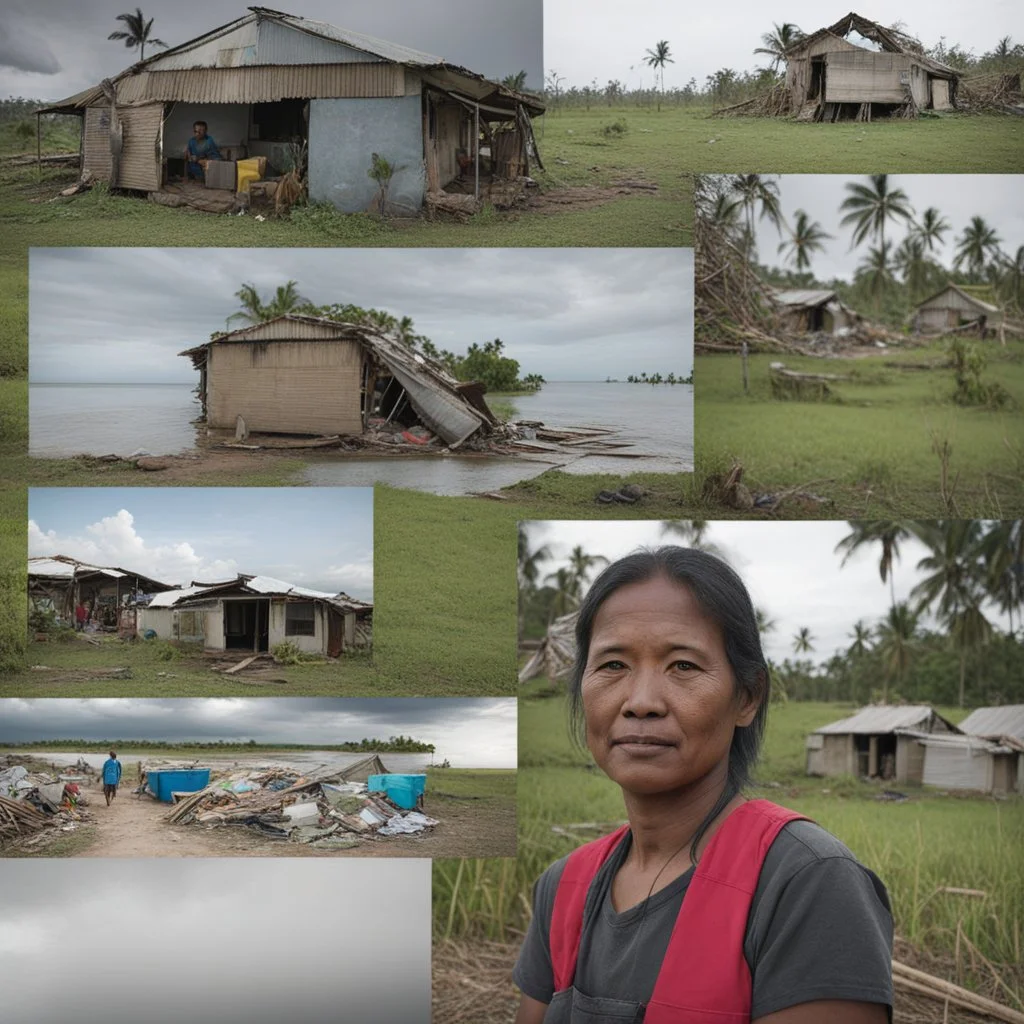 **Content Art:** A split-screen documentary showcases a community living peacefully before a cyclone strikes. The other half shows the devastation and the relief efforts undertaken by WMO and other organizations. The narrative emphasizes the importance of upholding humanitarian laws to ensure equitable distribution of aid. **Appearance:** Each of these gender neutral art ideas is designed to shed light on the critical work done by various organizations in disaster management and relief operation