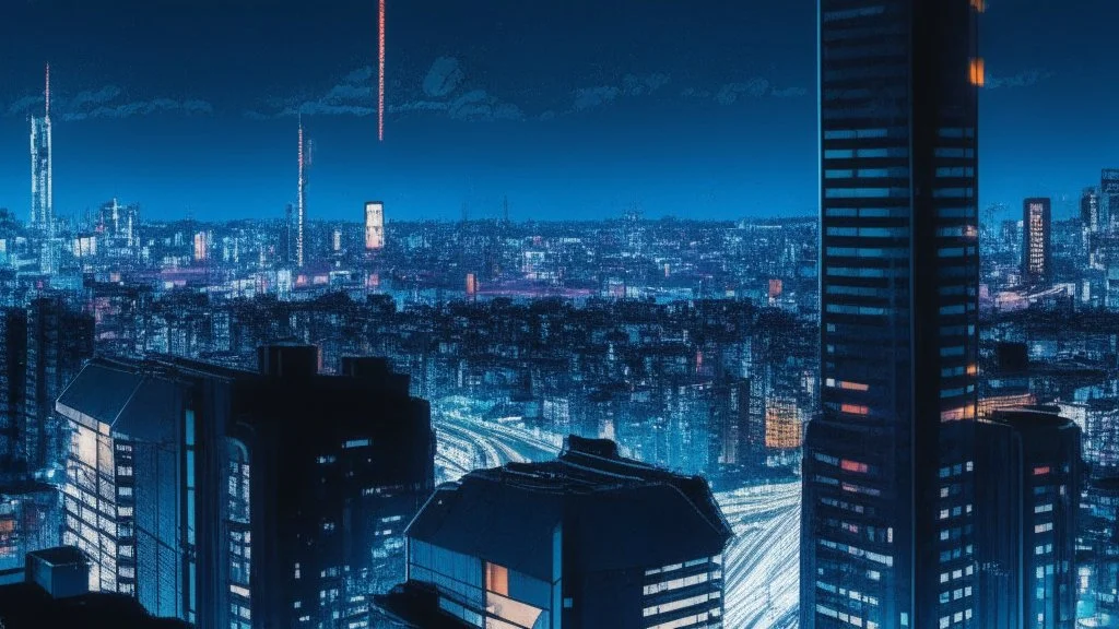 Clear Focus, High resolution, Cyberpunk skyline, comic style