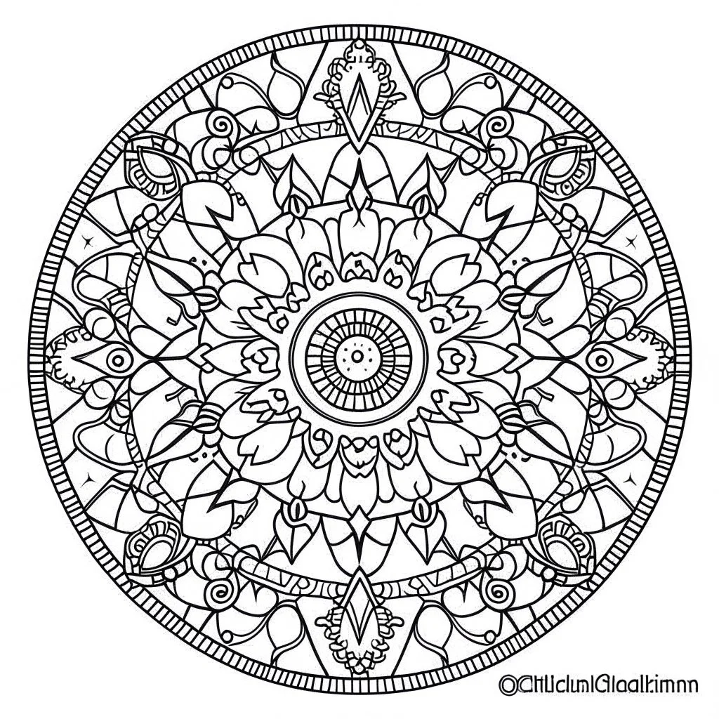 "Create a unique cute kid MANDALA. This mandala coloring sheet features strange and imaginative SHAPES, ensuring a realistic yet fantastical journey. Draw clean lines in a 3:4 aspect ratio on a white background, embracing minimalistic black lines and low-level black colors. Craft a coloring page with perfect, clear lines, avoiding repeated images, sketching, and thick black colors.