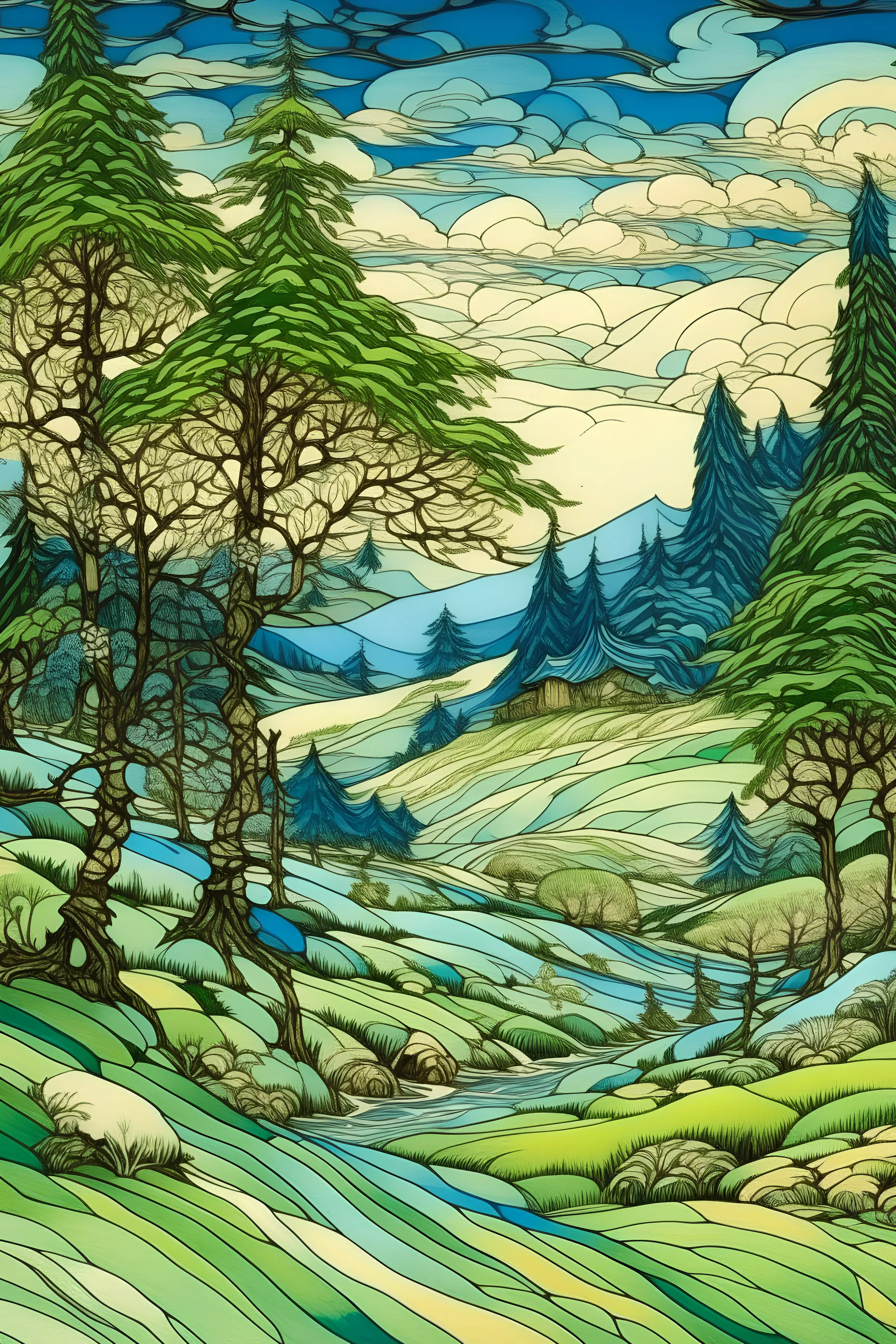 A winterlandskape covered in snow painted by Katsushika Hokusai