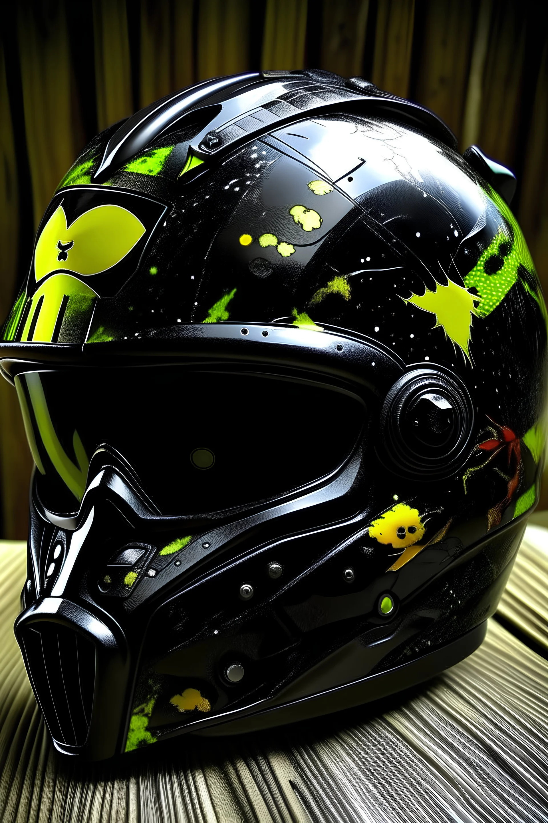 motorcycle helmet, comics picture batman on helmet, bat, flakes dye, custom