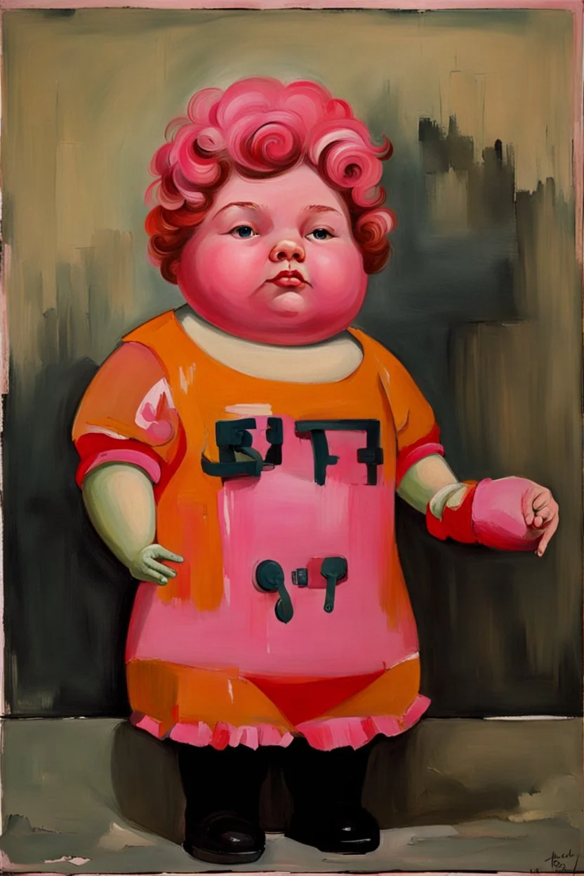 Big pink plastic fat Boy doll.19th painting